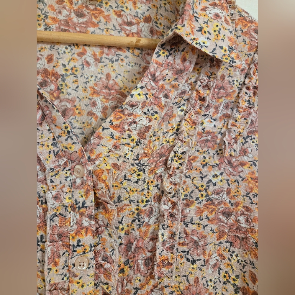 Indigo Rose pink Floral Button-Up Blouse with ruffles size XL - Picture 6 of 7
